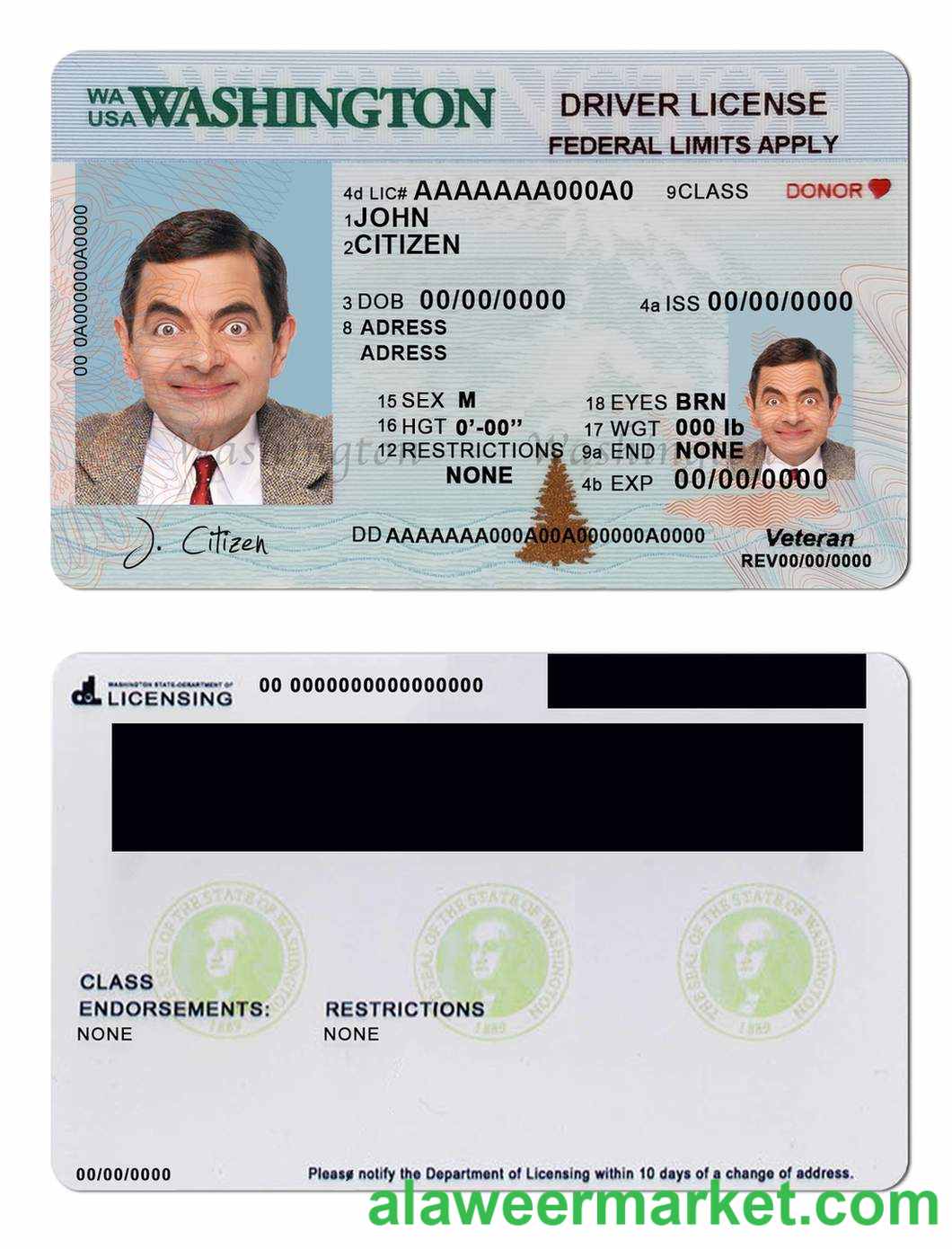 USA Washington driving license template in PSD format (2018 - present)